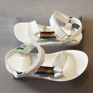 Teva White Sandals with Rainbow Accent